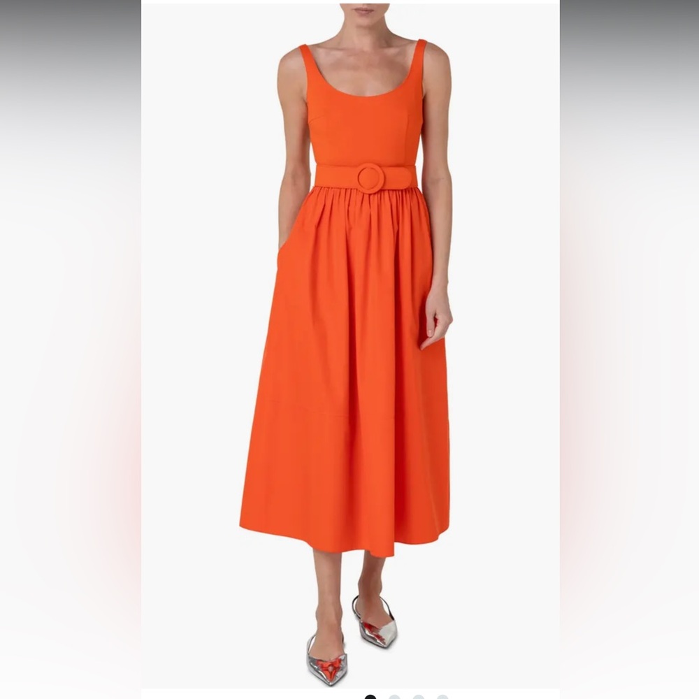Akris Punto Orange belted scoop neck midi dress